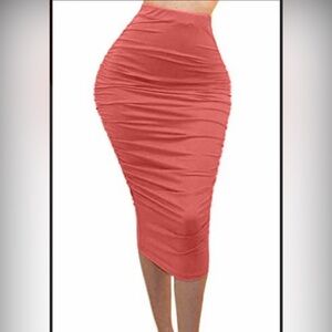 Elegant Coral Midi Skirt